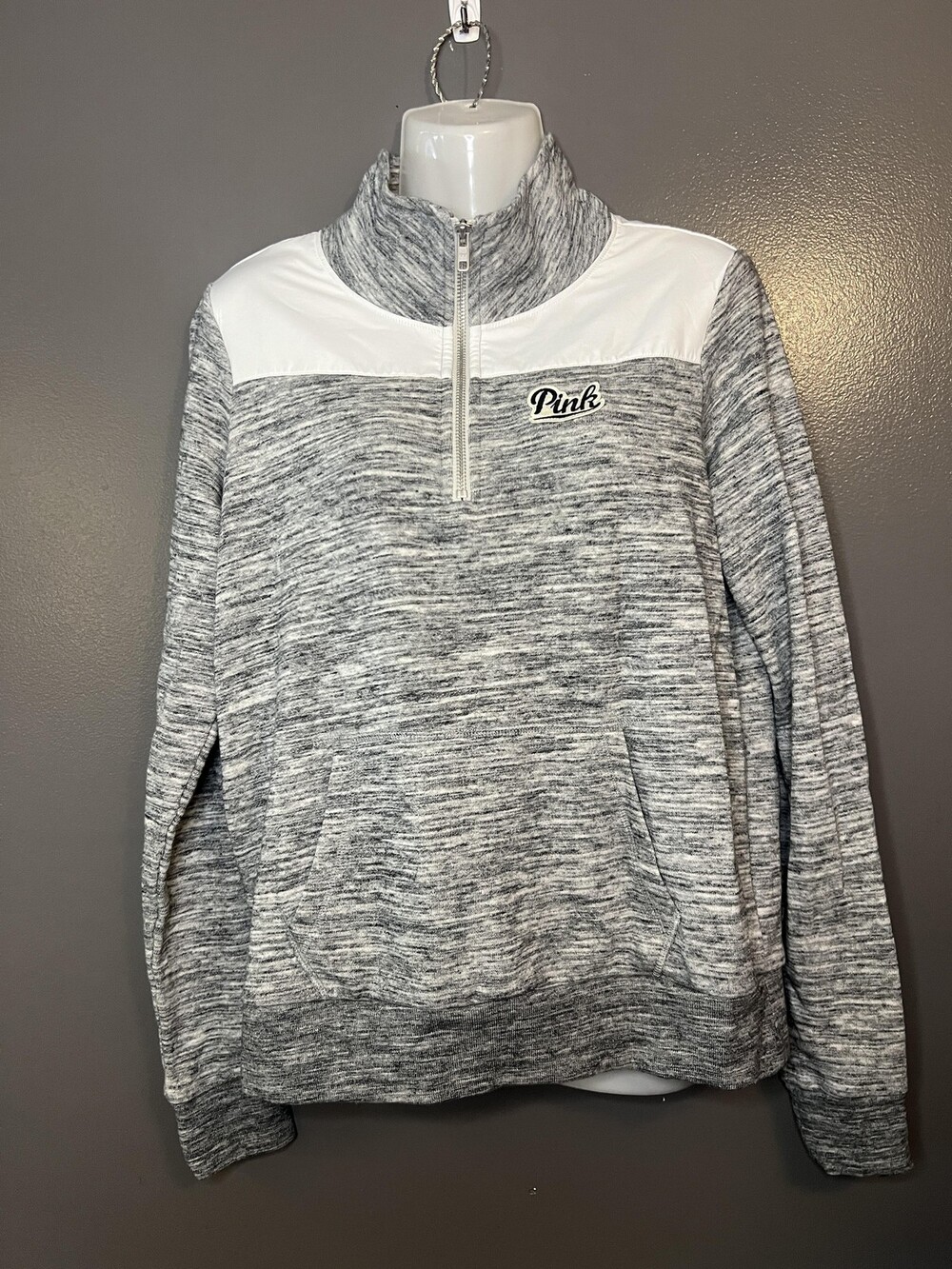 Victoria's Secret PINK Sweatshirt Womens Small Gray Quarter Zip Fleece Love Pink